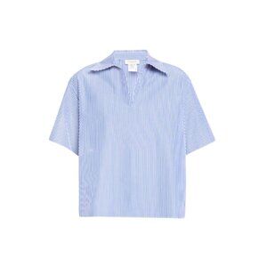 Lafayettte 148 NY Stripe Popover Blouse Top Shirt Womens XXS Blue White Cotton